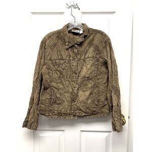Chico’s Design Embroidered Cotton Jacket Stonewashed Brown Size 1 Vintage Boho